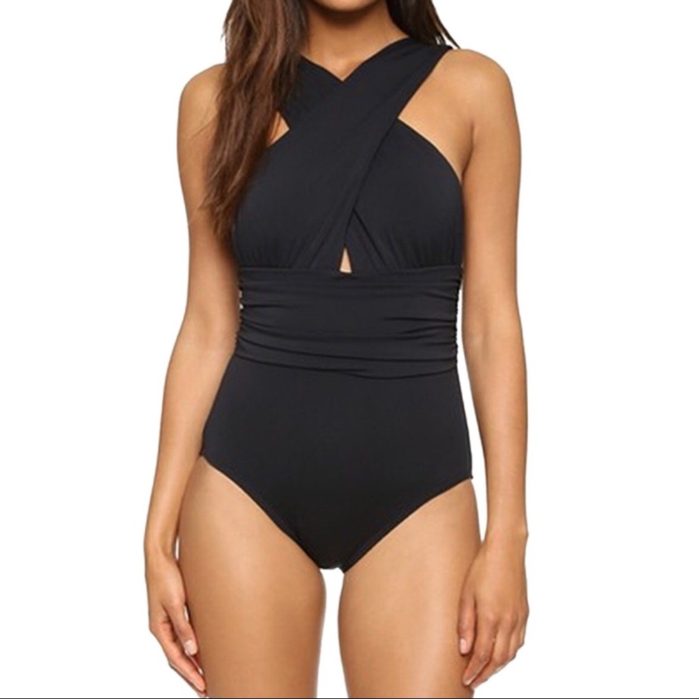 Criss Cross Ruched Swimsuit Medium